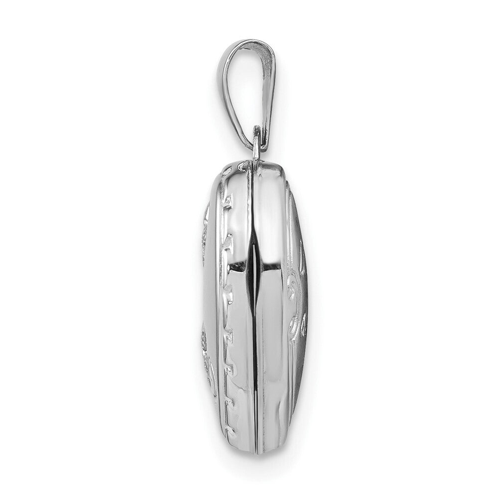 14k White Gold Polished Reversible Floral Heart Locket Pendant for Women