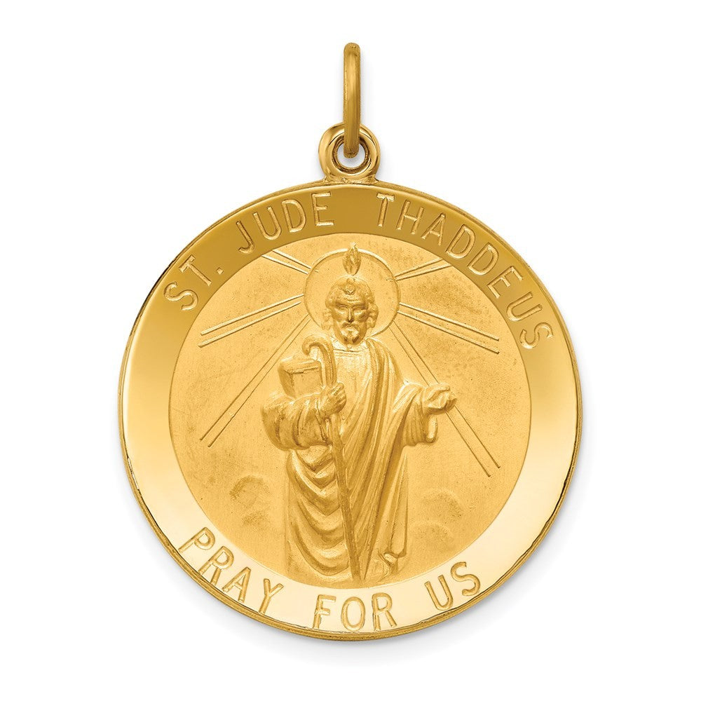 14k Yellow Gold Solid Polished Satin Large Round St. Jude Thaddeus Medal