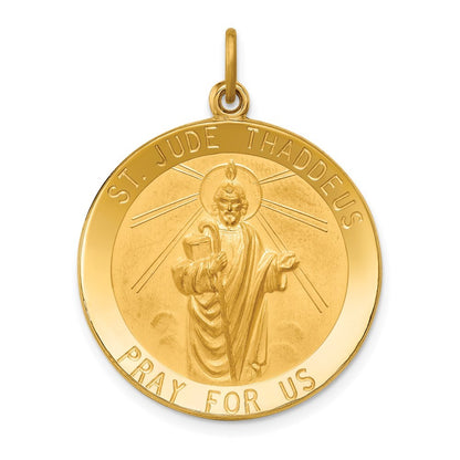 14k Yellow Gold Solid Polished Satin Large Round St. Jude Thaddeus Medal