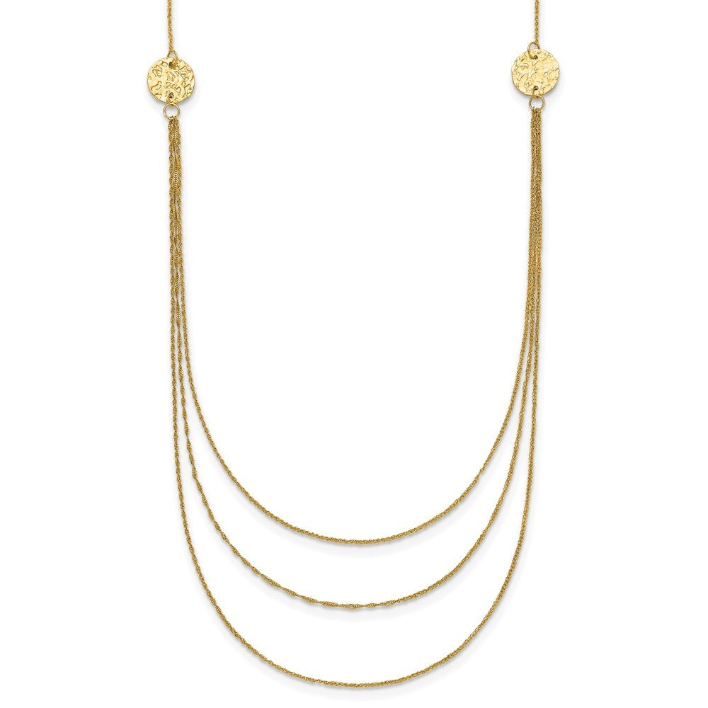 14k Yellow Gold 3 Layer Ropa Chain Necklace Texture Side Circles W/ 2in Ext