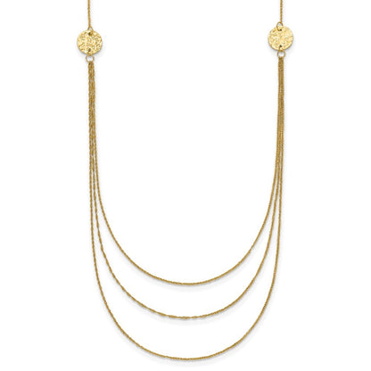 14k Yellow Gold 3 Layer Ropa Chain Necklace Texture Side Circles W/ 2in Ext