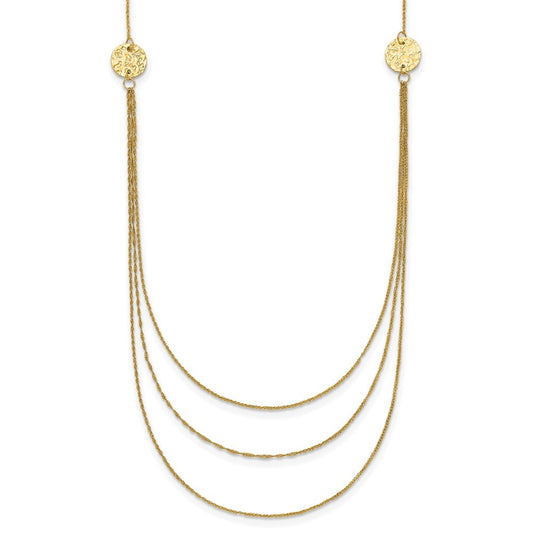 14k Yellow Gold 3 Layer Ropa Chain Necklace Texture Side Circles W/ 2in Ext
