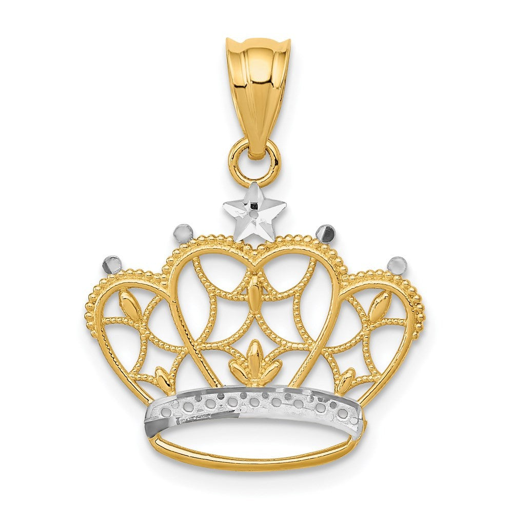 14k Yellow Gold and Rhodium Crown Pendant