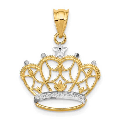 14k Yellow Gold and Rhodium Crown Pendant