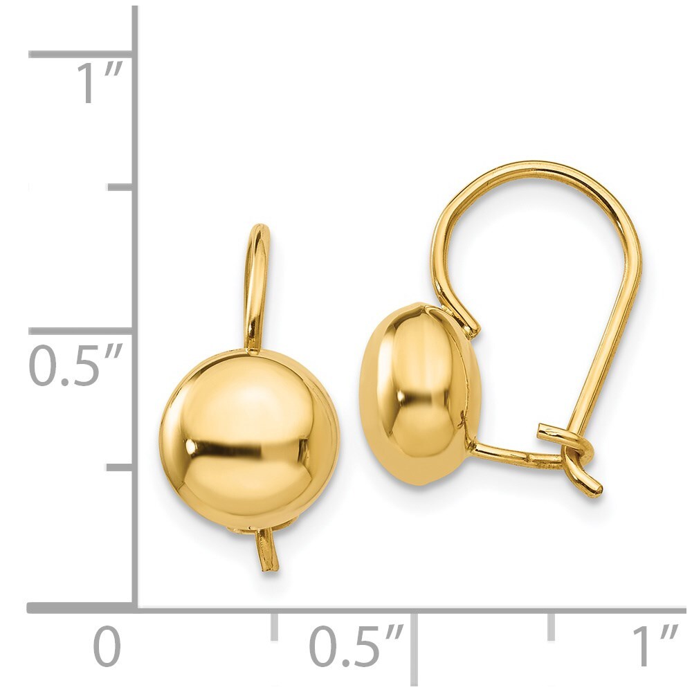14k Yellow Gold Polished 8mm Button Kidney Wire Drop & Dangle Earrings