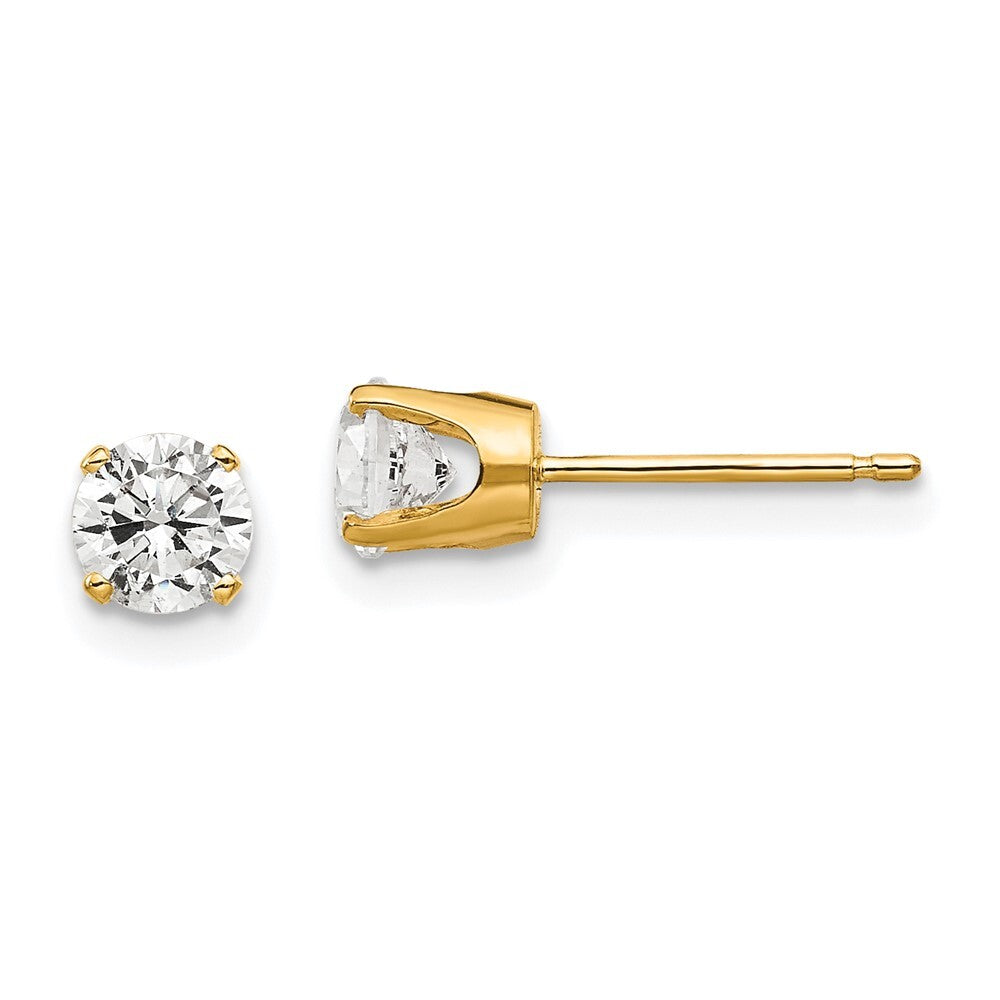 14k Yellow Gold 4.5mm Cubic Zirconia Stud Earrings Gift for Women