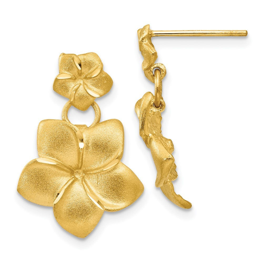 14k Yellow Gold Plumeria Dangle Earrings