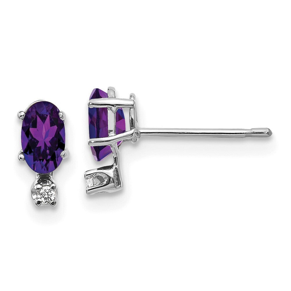 14K White Gold Diamond and Amethyst Birthstone Stud Earrings Gift for Women