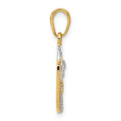14k Yellow Gold and White Rhodium Diamond-Cut Heart Mom Pendant for Women