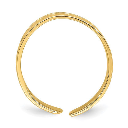 14k Yellow Gold Adjustable Leaf Engraved Design Toe Ring