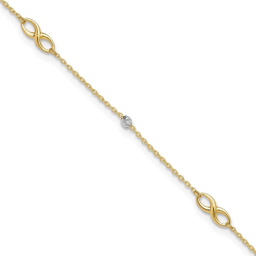 14K Two-Tone Diamond-cut Beads and Infinity 11" Anklet
