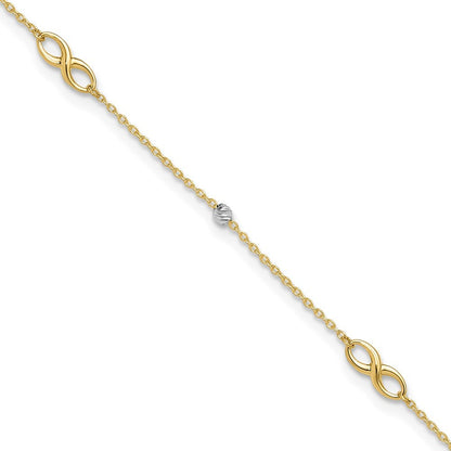 14K Two-Tone Diamond-cut Beads and Infinity 11" Anklet