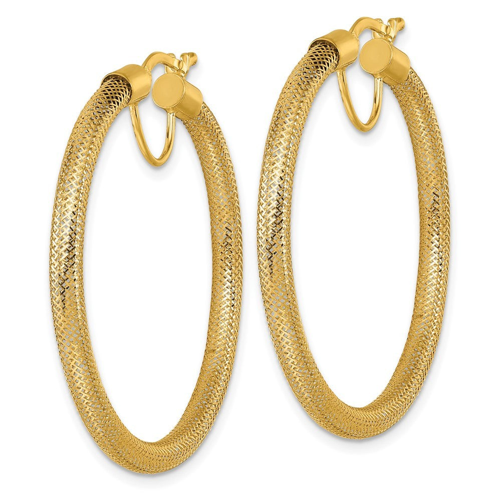 14k Yellow Gold Polished 3.3mm x 40mm Flexible Mesh Hoop Earrings