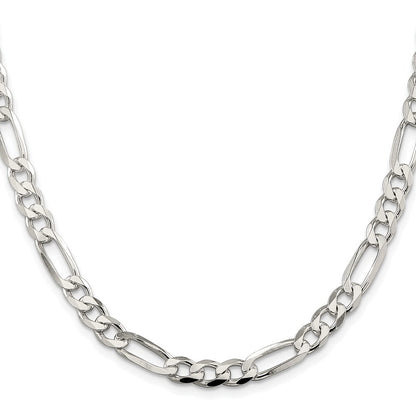 Sterling Silver Rhodium-plated 6.75mm Pav� Flat Figaro Chain