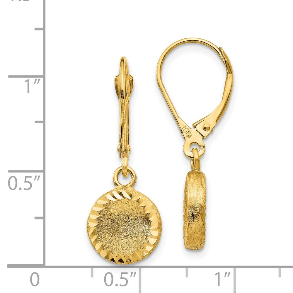 14k Yellow Gold Brushed and Polished Diamond-cut Circle Drop Dangle Earrings