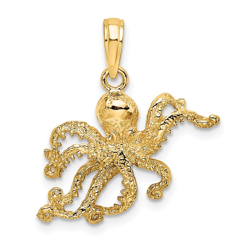 14k Yellow Gold Textured Octopus Charm Pendant for Women
