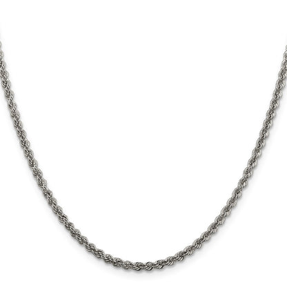 Sterling Silver 2.5mm Solid Rope Chain Necklace
