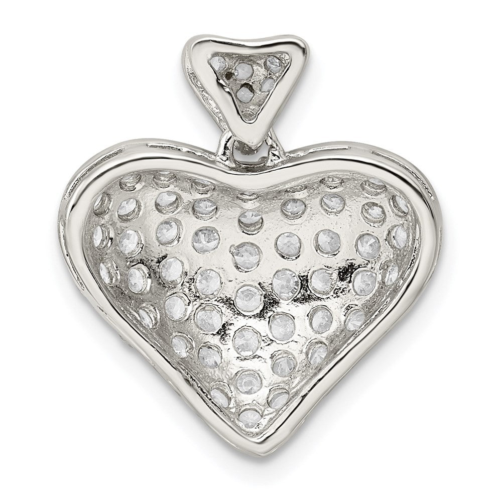 Sterling Silver Rhodium-plated Cubic Zirconia Puffed Heart Pendant