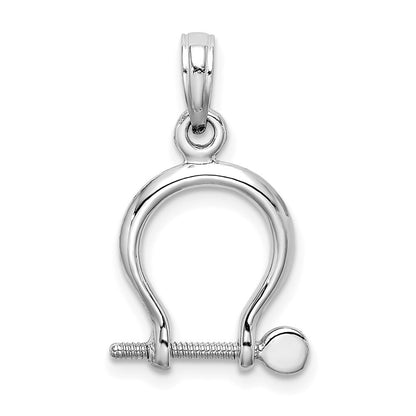 14k White Gold 3-D Small Shackle Link Screw Charm Pendant for Women