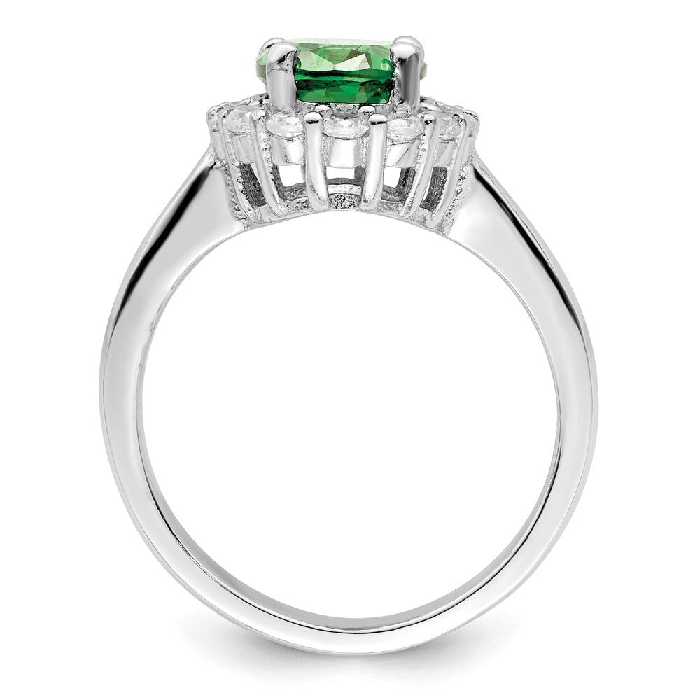 Sterling Silver Polished Rhodium-plated Green and Clear CZ Ring Size 6