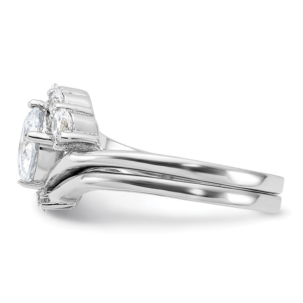 Sterling Silver Rhodium-plated 2-piece Cubic Zirconia Wedding Ring Set Size 6