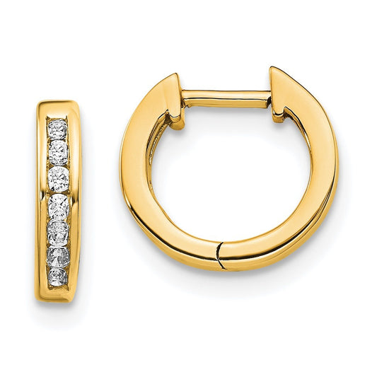 14k Yellow Gold Polished Diamond Hinged Hoop Earrings