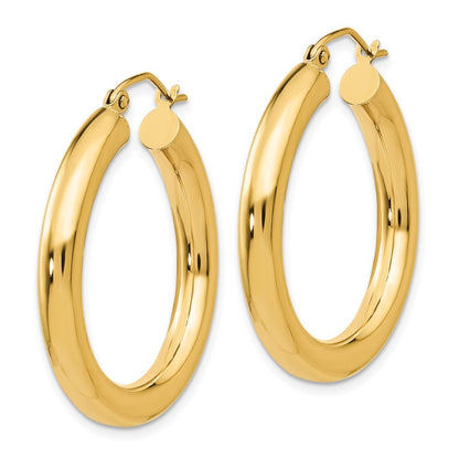 14k Yellow Gold Polished 4mm Tube Hoop Earrings