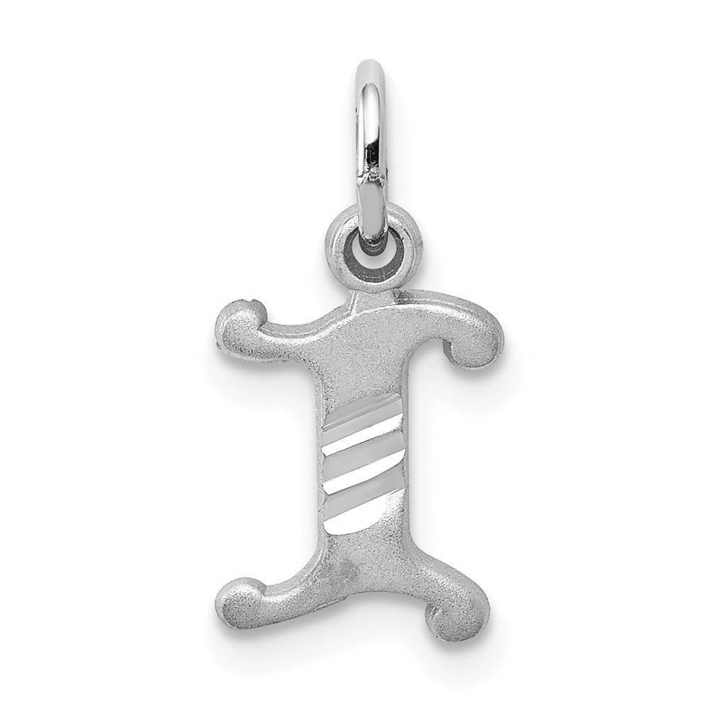 14k White Gold Diamond-cut Letter I Initial Charm Pendant
