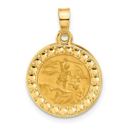 14k Yellow Gold Hollow St. Michael Medal Pendant for Women