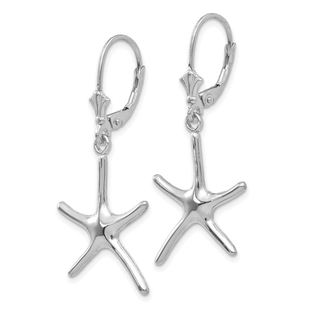 14K White Gold Dancing Starfish Drop Dangle Earrings