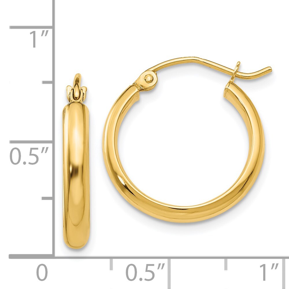 14k Yellow Gold Round Tube Hoop Earrings Gift for Women