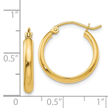 14k Yellow Gold Round Tube Hoop Earrings Gift for Women