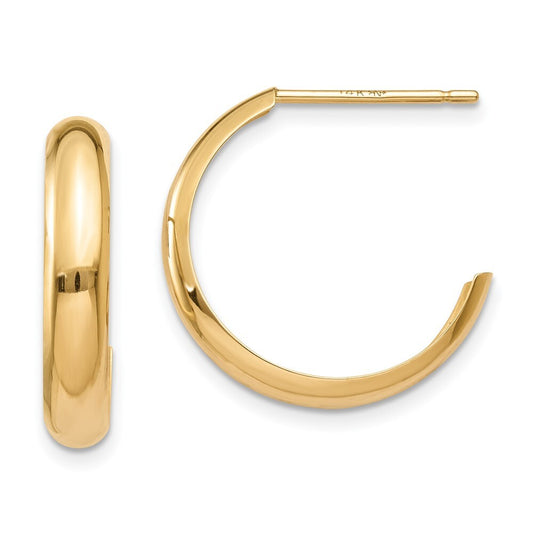 14k Yellow Gold Polished 3.5mm J-Hoop Earrings Gift for Women