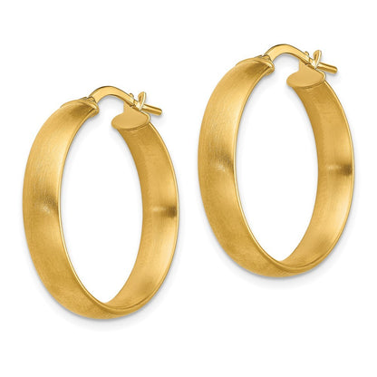 14k Yellow Gold Medium x5mm Satin Hoop Earrings