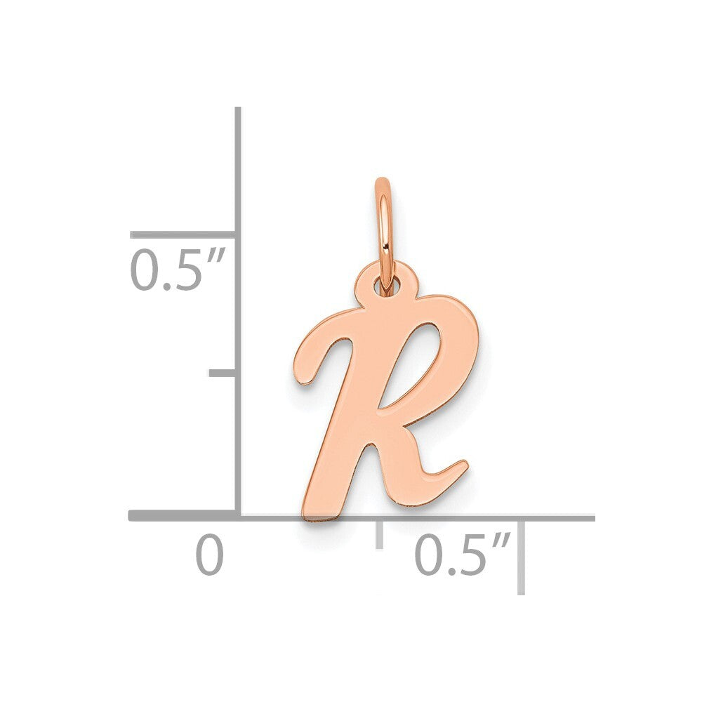 14k Rose Gold Small Script Letter R Initial Charm Pendant for Women