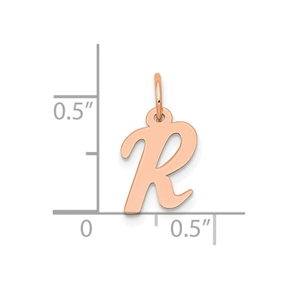 14k Rose Gold Small Script Letter R Initial Charm Pendant for Women