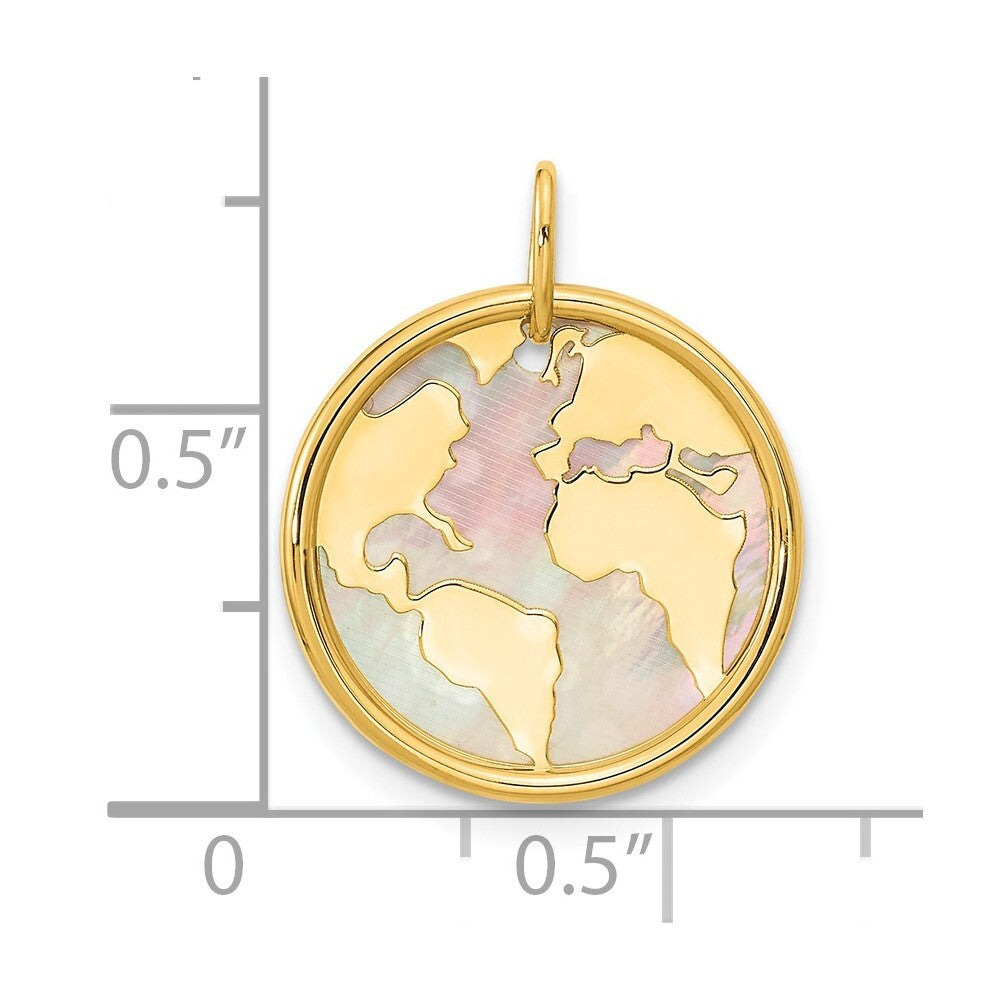 14k Yellow Gold Polished Mother of Pearl Earth Pendant for Women