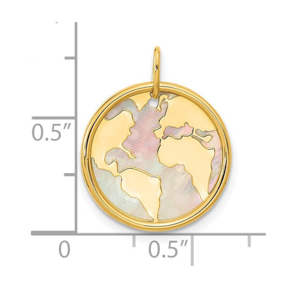 14k Yellow Gold Polished Mother of Pearl Earth Pendant for Women