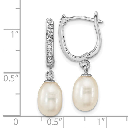 Sterling SilverWhite Rice Cultured Pearl & Cubic Zirconia Hoop Dangle Earring