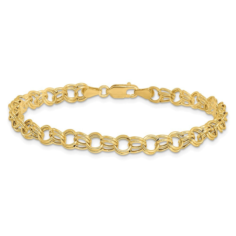 14k Yellow Gold 6mm Hollow Double Link 7 inch Charm Bracelet