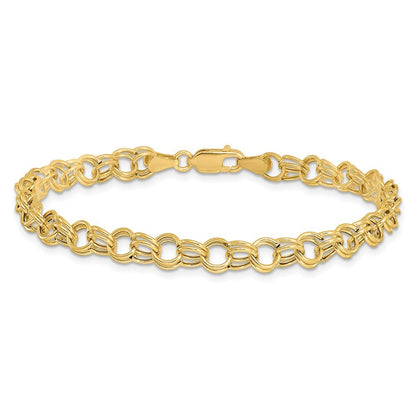 14k Yellow Gold 6mm Hollow Double Link 7 inch Charm Bracelet