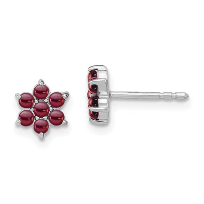 14k White Gold Garnet Floral Stud Earrings Gift for Women
