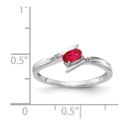 14k White Gold Polished Oval Diamond Ruby Bypass Ring Size 7
