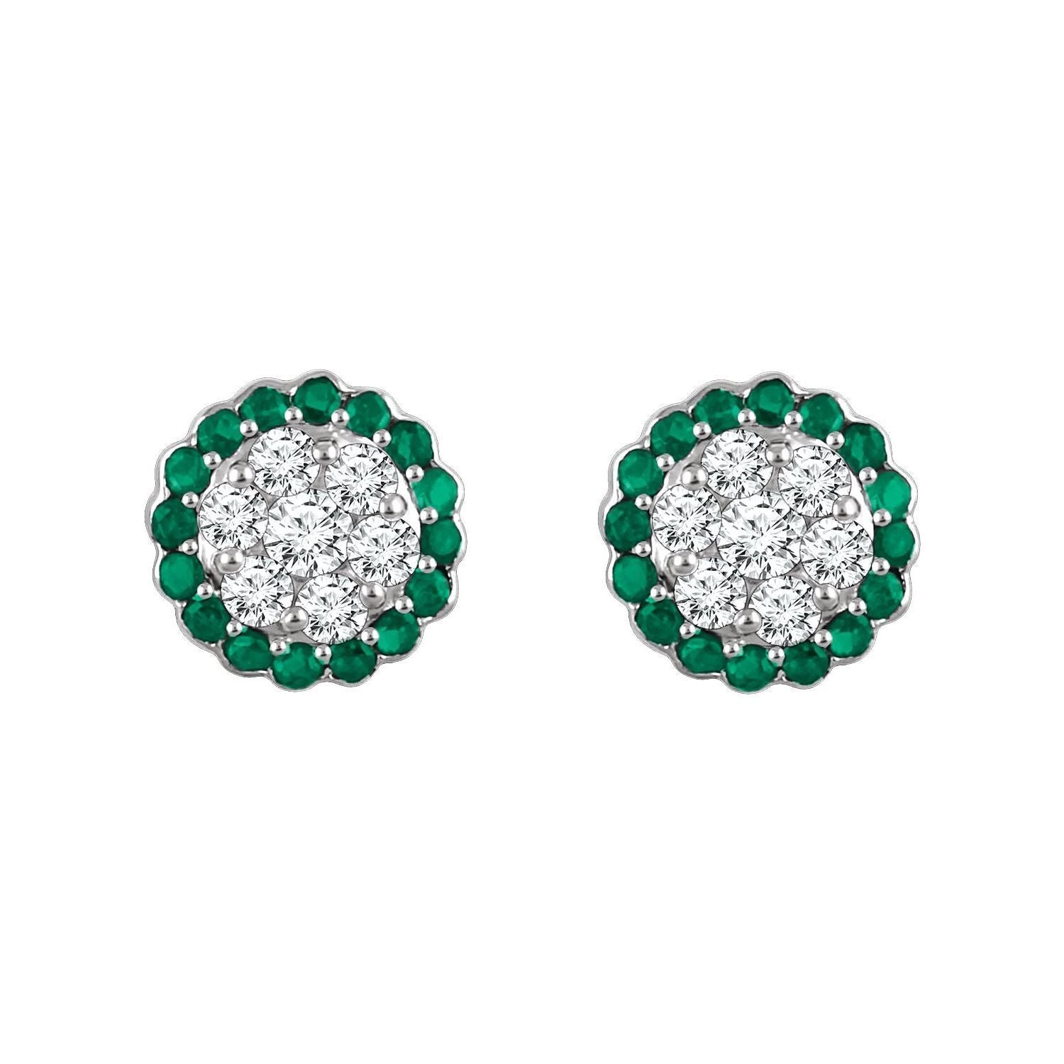 14k White Gold Natural Emerald and 5/8 CTW Natural Diamond Stud Earrings