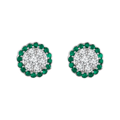 14k White Gold Natural Emerald and 5/8 CTW Natural Diamond Stud Earrings