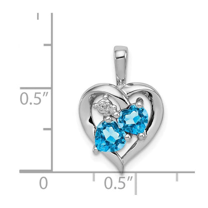 Sterling Silver Rhodium-plated Blue Topaz Diamond Pendant