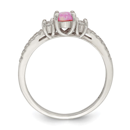 Sterling Silver Rose-tone Created Pink Opal and Cubic Zirconia Ring Size 8