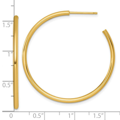 14k Yellow Gold Polished 2 x 40mm Tube C-Hoop Earrings