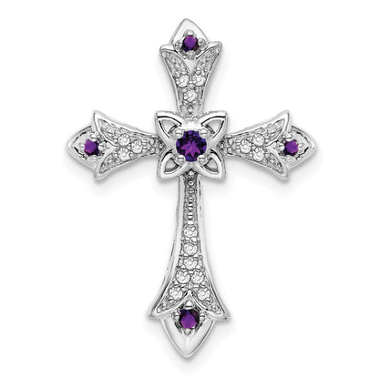 14k White Gold Amethyst and Diamond Fleur de Lis Cross Chain Slide