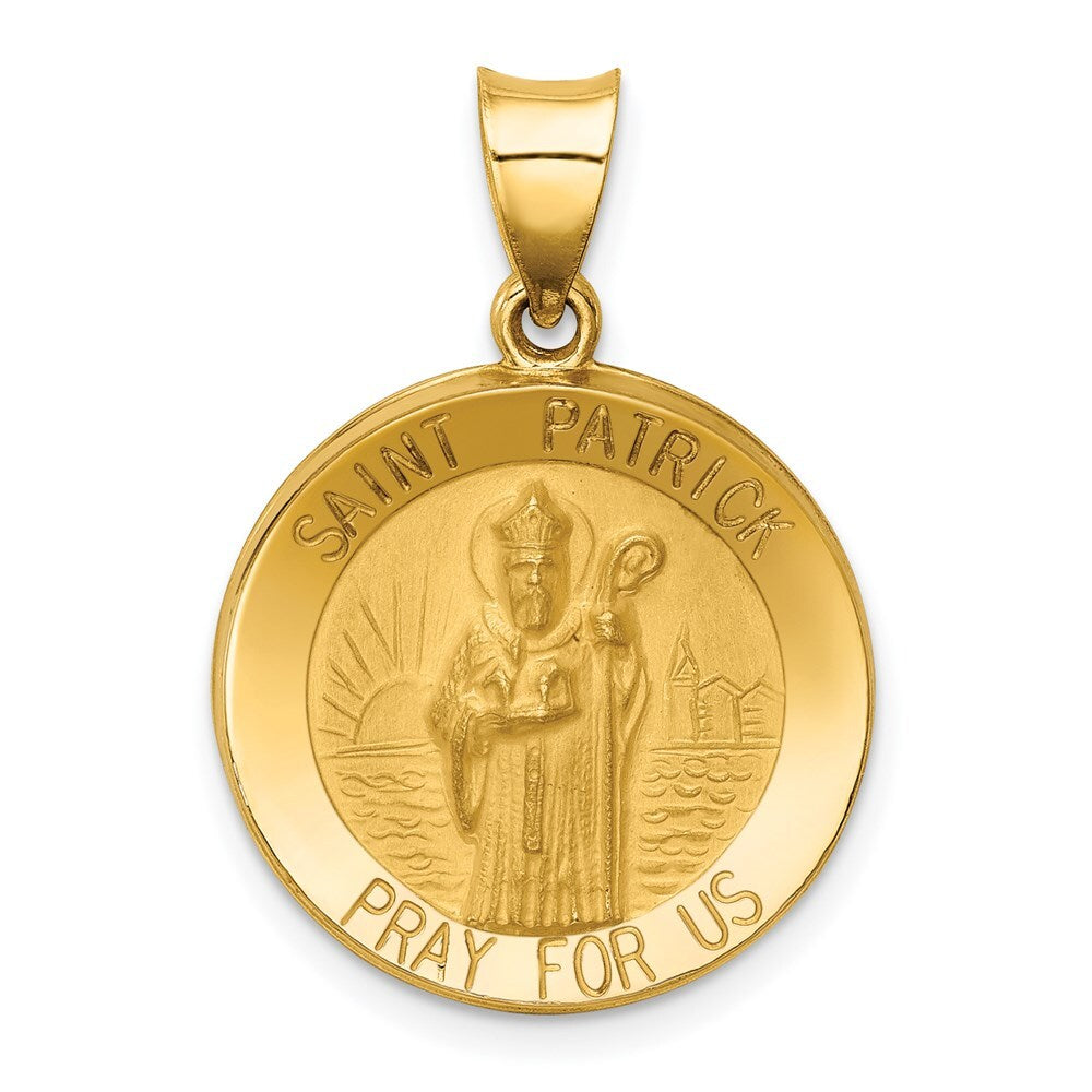 14k Yellow Gold Polished and Satin St Patrick Medal Hollow Pendant for Women